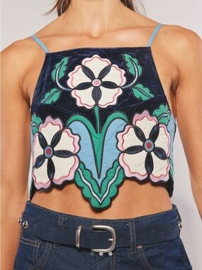 NWT Free People Velvet Lotus Appliqué Crop Top XS/S